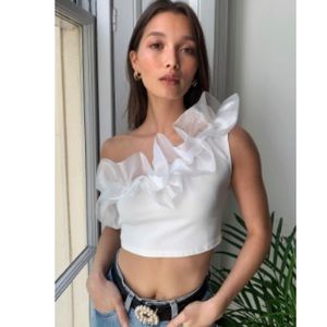 Organza Ruffle One Shoulder Top - NWOT